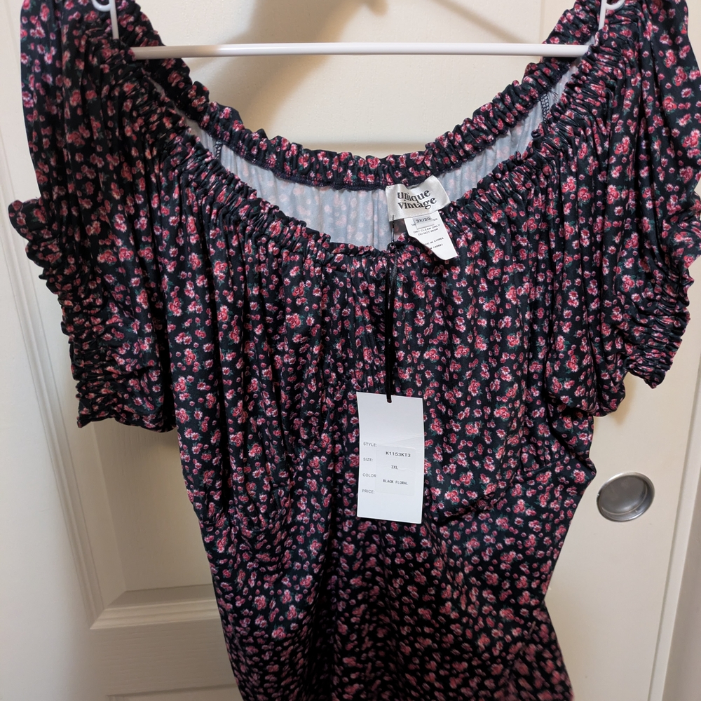Unique Vintage Black and Pink Floral Blouse